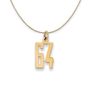 14k Yellow Gold, Alumni Small Elongated Number 64 Necklace - 18 Inch
